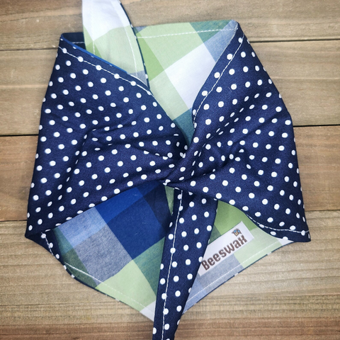 Navy Polka Plaid Pet Bandana - Beeswax Bandanas 