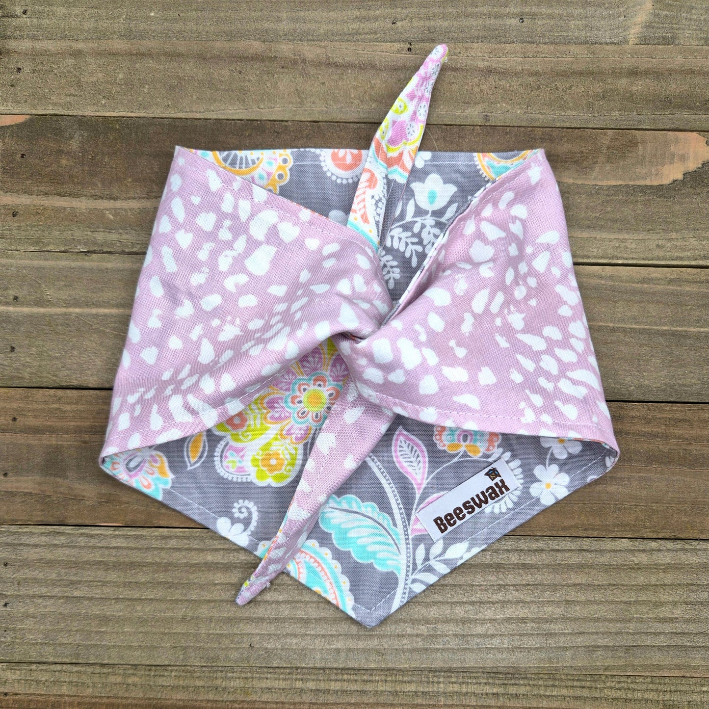 Gray Paisley Lavender Dot | Reversible Handmade Pet Bandana