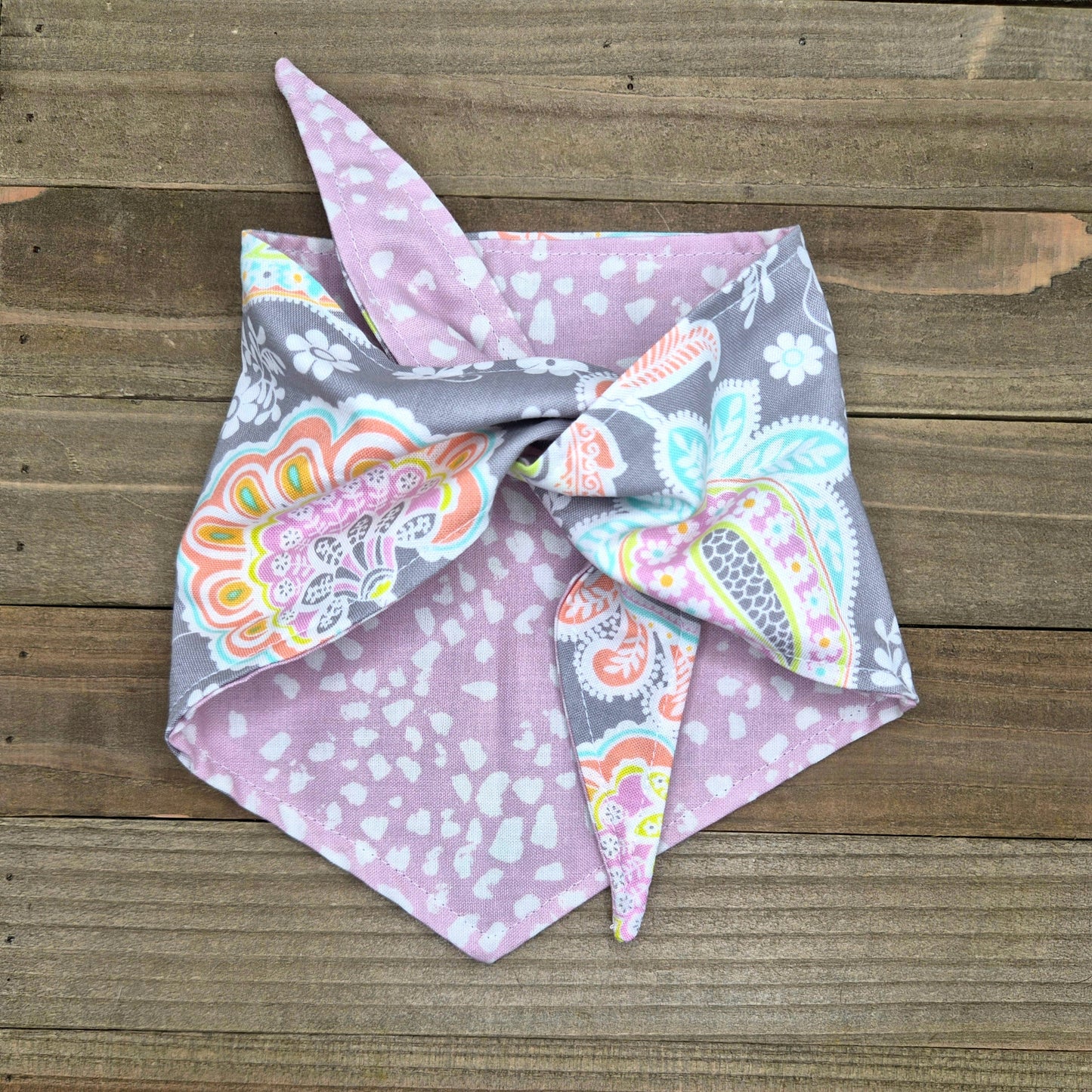 Gray Paisley Lavender Dot | Reversible Handmade Pet Bandana